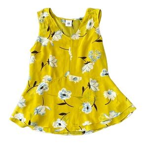 CAbi Yellow Floral V-Neck Top Size S